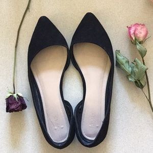 Black faux suede flats